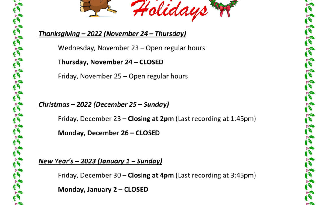 2022/2023 Registry Holiday Schedule